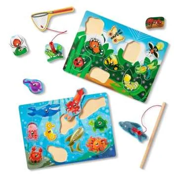 Melissa & Doug Magnetic Wooden Puzzle Game Set: Fishing and Bug Catching - Magnetic Games, Chunky Animal Puzzles For Toddlers And Kids Ages 3+