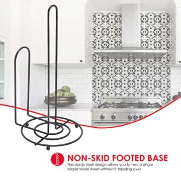 Countertop Paper Towel Holder, by Home Basics (Black) | Kitchen Paper Towels Holder with Tear Arm and Non-Skid Feet | Contemporary Paper Towels Holder 5.75 x 13.25