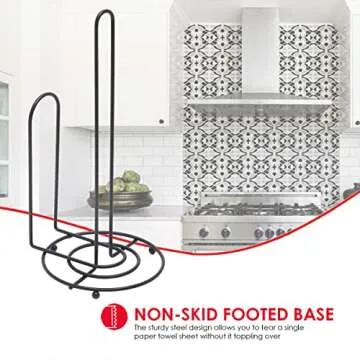 Countertop Paper Towel Holder, by Home Basics (Black) | Kitchen Paper Towels Holder with Tear Arm and Non-Skid Feet | Contemporary Paper Towels Holder 5.75 x 13.25