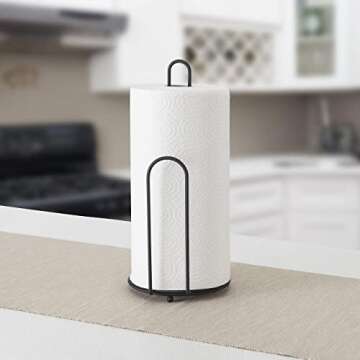 Countertop Paper Towel Holder, by Home Basics (Black) | Kitchen Paper Towels Holder with Tear Arm and Non-Skid Feet | Contemporary Paper Towels Holder 5.75 x 13.25