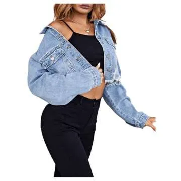 Stylish MakeMeChic Cropped Denim Jacket for Women