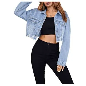 Stylish MakeMeChic Cropped Denim Jacket for Women