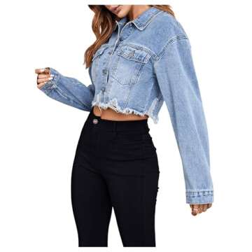 Stylish MakeMeChic Cropped Denim Jacket for Women