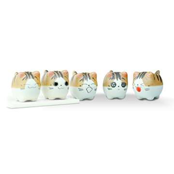 VanEnjoy Original Design Handmade Mini Cute Cartoon Ceramic Succulent Pots Planters Cat, with Draina...