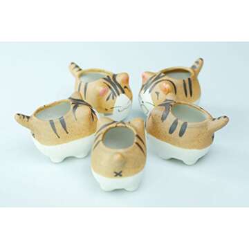 VanEnjoy Original Design Handmade Mini Cute Cartoon Ceramic Succulent Pots Planters Cat, with Drainage Hole, Flower pot, Ceramic Ornaments Cat Gifts for Cat Lovers Office - Pack of 5