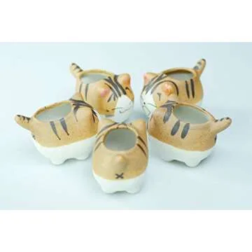 VanEnjoy Original Design Handmade Mini Cute Cartoon Ceramic Succulent Pots Planters Cat, with Drainage Hole, Flower pot, Ceramic Ornaments Cat Gifts for Cat Lovers Office - Pack of 5