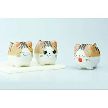 VanEnjoy Original Design Handmade Mini Cute Cartoon Ceramic Succulent Pots Planters Cat, with Drainage Hole, Flower pot, Ceramic Ornaments Cat Gifts for Cat Lovers Office - Pack of 5