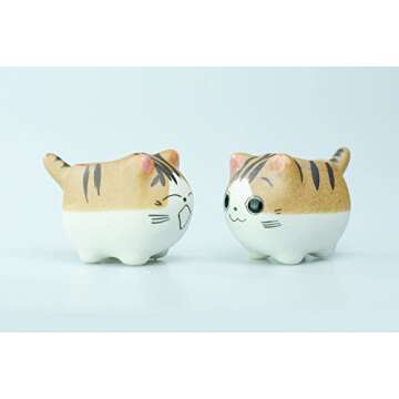 VanEnjoy Original Design Handmade Mini Cute Cartoon Ceramic Succulent Pots Planters Cat, with Drainage Hole, Flower pot, Ceramic Ornaments Cat Gifts for Cat Lovers Office - Pack of 5