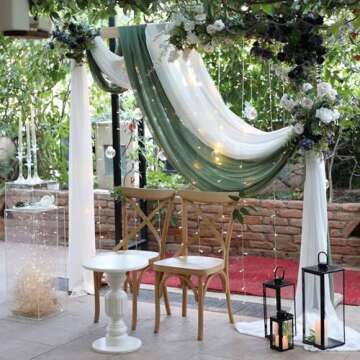 Wedding Arch Draping Fabric 3 Panels 27.5" x 18.3Ft White Arch Drape Chiffon Fabric Sheer Backdrop Curtains for Party Ceremony Wedding Ceiling Decorations