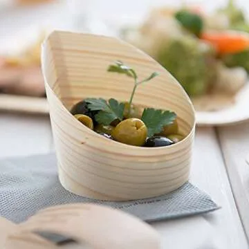 Restaurantware 4 Ounce Small Dessert Cups 100 Slanted Dessert Tasting Cups - Disposable Serves Hors d'oeuvres Samples Or Snacks Pinewood Appetizer Containers For Weddings Parties And Events