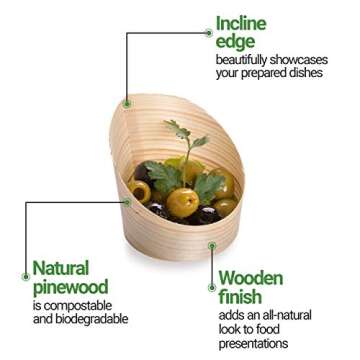 Restaurantware 4 Ounce Small Dessert Cups 100 Slanted Dessert Tasting Cups - Disposable Serves Hors d'oeuvres Samples Or Snacks Pinewood Appetizer Containers For Weddings Parties And Events