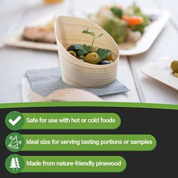 Restaurantware 4 Ounce Small Dessert Cups 100 Slanted Dessert Tasting Cups - Disposable Serves Hors d'oeuvres Samples Or Snacks Pinewood Appetizer Containers For Weddings Parties And Events