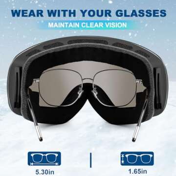 LAVOLLY Ski Goggles Snowboard Goggles Adult, 100% UV Protection Anti-Fog Snow Goggles Snowmobile Skiing Skating for Men Women Youth