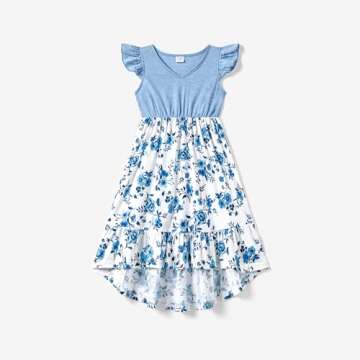 PATPAT Family Matching Outfits Mommy and Me Dress Floral Print Sleeveless Crewneck Dress For Girl 6-...