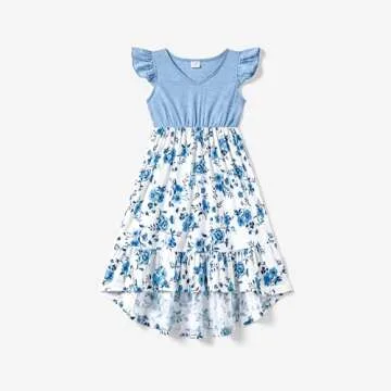 PATPAT Family Matching Outfits Mommy and Me Dress Floral Print Sleeveless Crewneck Dress For Girl 6-...