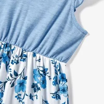 PATPAT Family Matching Outfits Mommy and Me Dress Floral Print Sleeveless Crewneck Dress For Girl 6-7 Years