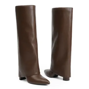 Shop Modatope Fold Over Knee High Brown Boots