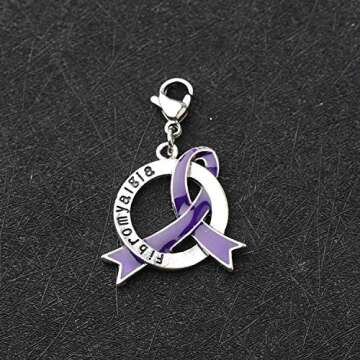 CENWA Fibromyalgia Purple Ribbon Charm Zipper Pull Fibromyalgia Awareness Gift Fibromyalgia Jewelry (Fibromyalgia ZP)