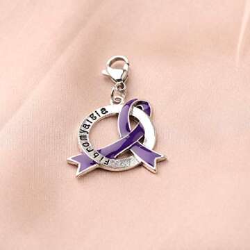 CENWA Fibromyalgia Purple Ribbon Charm Zipper Pull Fibromyalgia Awareness Gift Fibromyalgia Jewelry (Fibromyalgia ZP)