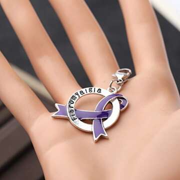 CENWA Fibromyalgia Purple Ribbon Charm Zipper Pull Fibromyalgia Awareness Gift Fibromyalgia Jewelry (Fibromyalgia ZP)