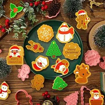 Christmas Cookie Cutters Set with Plunger Stamps for Baking