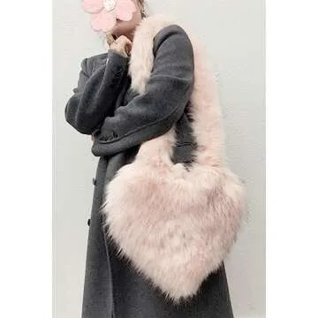 Chic Women's Faux Fur Heart Shape Shoulder Bag