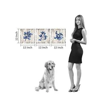 Blue Plant Leaf Wall Art: Natural Botanical Canvas Artworks Print Painting for Dinging Room (12'' x 12'' x 3 Panels)