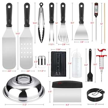 Griddle Accessories Kit, 121 Pcs Griddle Grill Tools Set for Blackstone and Camp Chef, Professional Grill BBQ Spatula Set with Basting Cover, Spatula, Scraper, Bottle, Tongs, Egg Ring