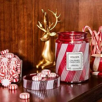 Voluspa | Crushed Candy Cane Candle | Large Glass Jar | 18 Oz. | 100 Hour Burn Time | Coconut Wax for Clean Burning | Christmas Candle | Holiday Candle