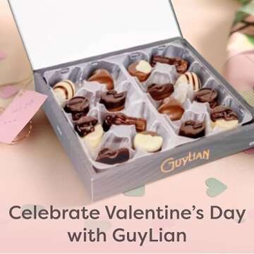 Belgian Chocolate Gift Box by GuyLian, 16 pc Opus Luxury Assortment, Premium Gourmet Chocolate, Milk, White, Dark, Valentines Candy Treat for Women and Men, 180g