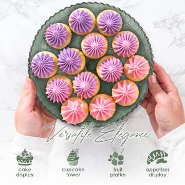 Amici Home Flower Footed Glass Cake Stand | Round Vintage Style Cake Plate | Serving Platter for Cupcakes, Cookies | Dessert Display Stand for Parties, Weddings, and Gift | 10” D x 4” H (Green)