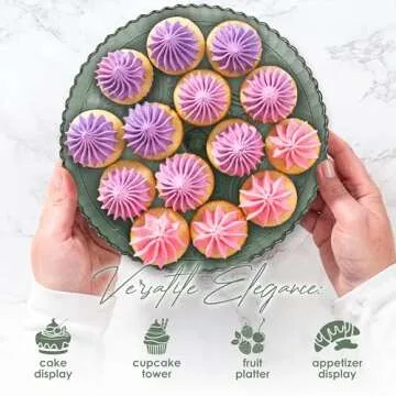 Amici Home Flower Footed Glass Cake Stand | Round Vintage Style Cake Plate | Serving Platter for Cupcakes, Cookies | Dessert Display Stand for Parties, Weddings, and Gift | 10” D x 4” H (Green)