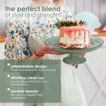 Amici Home Flower Footed Glass Cake Stand | Round Vintage Style Cake Plate | Serving Platter for Cupcakes, Cookies | Dessert Display Stand for Parties, Weddings, and Gift | 10” D x 4” H (Green)