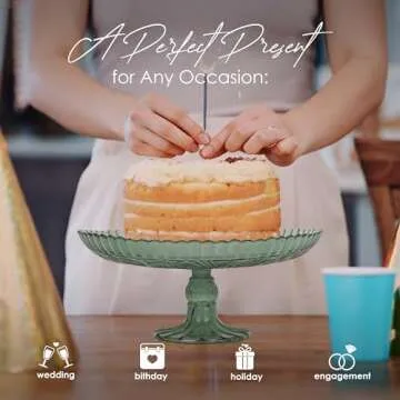 Amici Home Flower Footed Glass Cake Stand | Round Vintage Style Cake Plate | Serving Platter for Cupcakes, Cookies | Dessert Display Stand for Parties, Weddings, and Gift | 10” D x 4” H (Green)