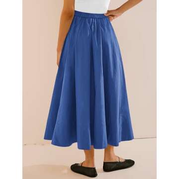 Yousify Women’s A-Line Midi Skirts Casual Elastic High Waist Flowy Swing Pleated Beach Boho Long Skirt with Pocket