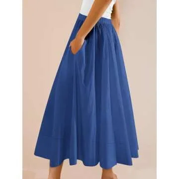 Yousify Women’s A-Line Midi Skirts Casual Elastic High Waist Flowy Swing Pleated Beach Boho Long Skirt with Pocket