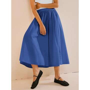Yousify Women’s A-Line Midi Skirts Casual Elastic High Waist Flowy Swing Pleated Beach Boho Long Skirt with Pocket