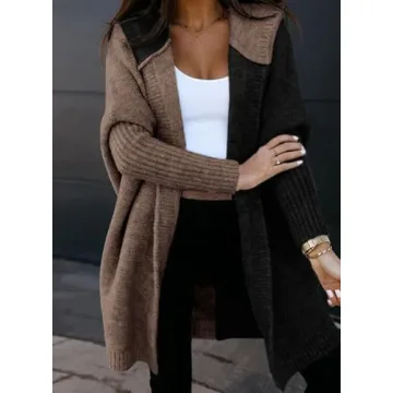 Astylish Women Color Block Knit Cardigan Hoodie