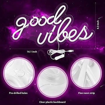 Olekki Pink Good Vibes Neon Sign - Neon Lights for Bedroom, LED Neon Signs for Wall Decor (16.1 x 8.3 inch)