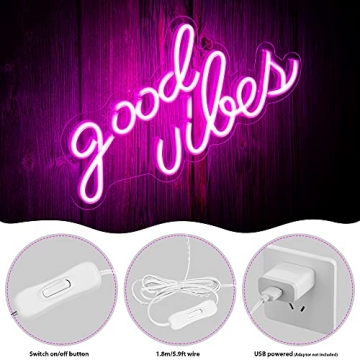 Olekki Pink Good Vibes Neon Sign - Neon Lights for Bedroom, LED Neon Signs for Wall Decor (16.1 x 8.3 inch)