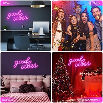 Olekki Pink Good Vibes Neon Sign - Neon Lights for Bedroom, LED Neon Signs for Wall Decor (16.1 x 8.3 inch)