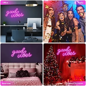 Olekki Pink Good Vibes Neon Sign - Neon Lights for Bedroom, LED Neon Signs for Wall Decor (16.1 x 8.3 inch)