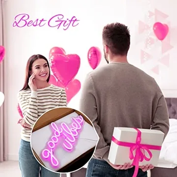 Olekki Pink Good Vibes Neon Sign - Neon Lights for Bedroom, LED Neon Signs for Wall Decor (16.1 x 8.3 inch)
