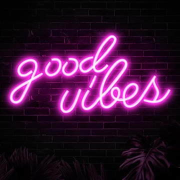 Olekki Pink Good Vibes Neon Sign - Neon Lights for Bedroom, LED Neon Signs for Wall Decor (16.1 x 8.3 inch)