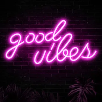 Olekki Pink Good Vibes Neon Sign - Neon Lights for Bedroom, LED Neon Signs for Wall Decor (16.1 x 8.3 inch)
