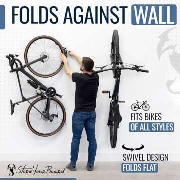 StoreYourBoard Swivel Bike Rack Garage, 2 Pack Wall Mount, Bike Storage Hooks, Space Saving Hangers