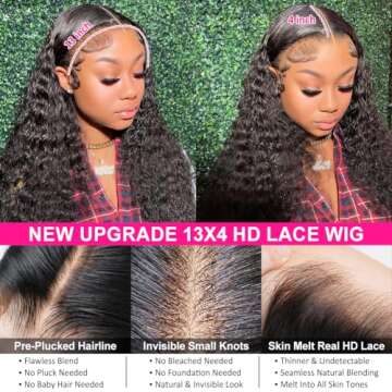 Pizazz 13x4 Human Hair Lace Front Wigs for Black Women Glueless 180 Density HD Transparent Deep Wave...