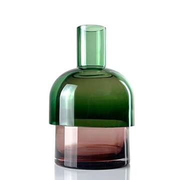 Cloudnola Reversible Large Glass Flower Vase and Bud Vase, Green and Pink, 9.5" Height x 5.6" Dia, Home, Wedding, and Event Decor