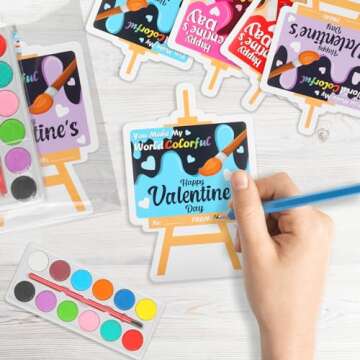 CCINEE 24Pack Valentine's Day Gift Cards with Watercolor Paint Bulk Valentines Gift Card for Kids School Valentines Gift Exchange Classroom Prizes Party Favor Supplies