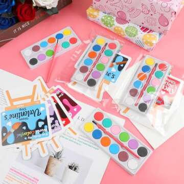 CCINEE 24Pack Valentine's Day Gift Cards with Watercolor Paint Bulk Valentines Gift Card for Kids School Valentines Gift Exchange Classroom Prizes Party Favor Supplies